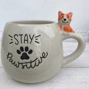 Eccolo CORGI "Stay Pawsitive" Coffee Mug Dog Puppy Paw Folk Art Tea Cup